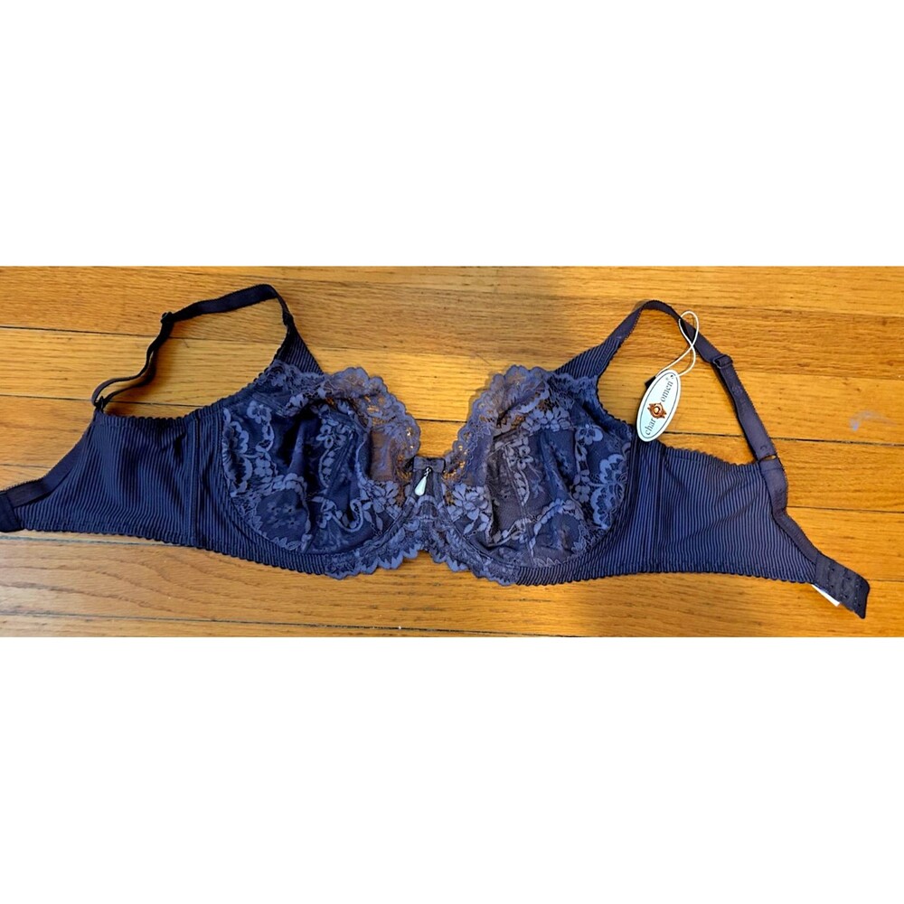 36DDD Bra 36F Purple Floral Scalloped Lace Underwire Unlined Bra Full Coverage